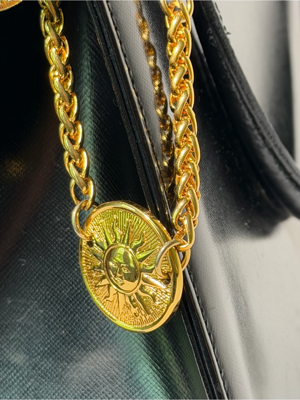 Vintage Gianni Versace Black Leather Medusa Sun Charm Bag - Picture 7 of 17